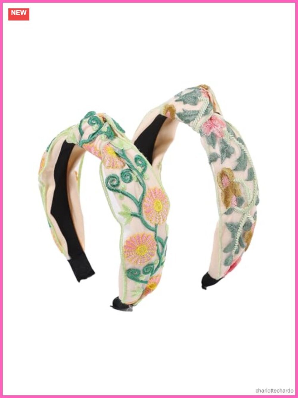 2 Pack Wide Knotted Headbands Polyester Embroidered Hair Accessories